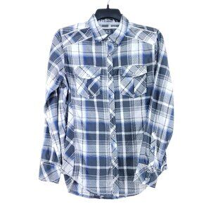 BKE Mens Medium Standard Fit Pearl Snap Western Shirt Blue Plaid Long Sleeve